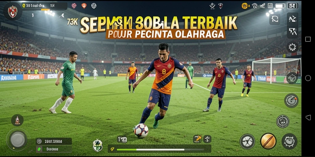 Screenshot gameplay 73K dengan aksi sepak bola yang mendebarkan.