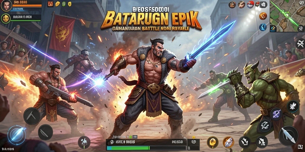 Screenshot gameplay menunjukkan aksi mendebarkan di arena Battle Royale.