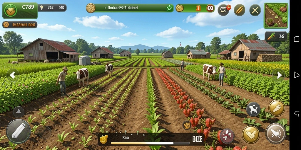 Screenshot C789 menunjukkan gameplay pertanian yang seru dan interaktif.