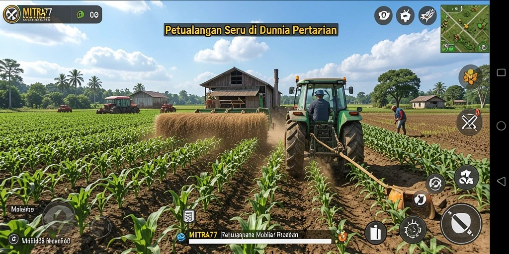 Screenshot utama <strong>MITRA77</strong> menampilkan gameplay seru di lahan pertanian.