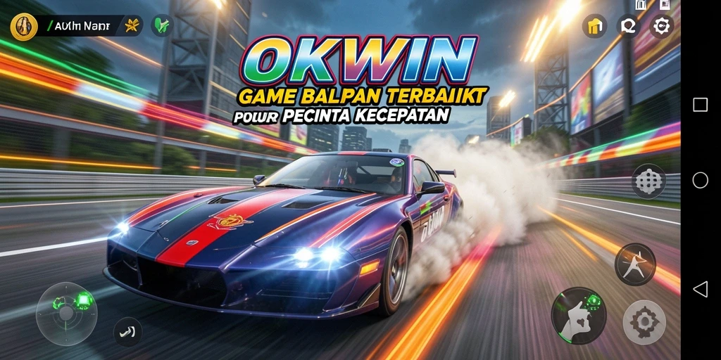 Screenshot gameplay OKWIN yang menampilkan aksi balapan yang mendebarkan.