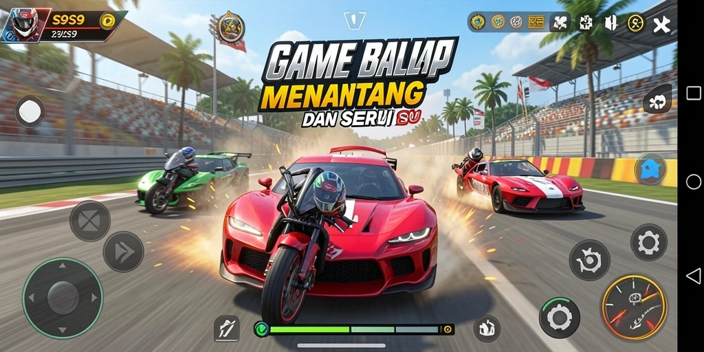 Tangkapan layar gameplay S9S9 menampilkan momen balapan seru.