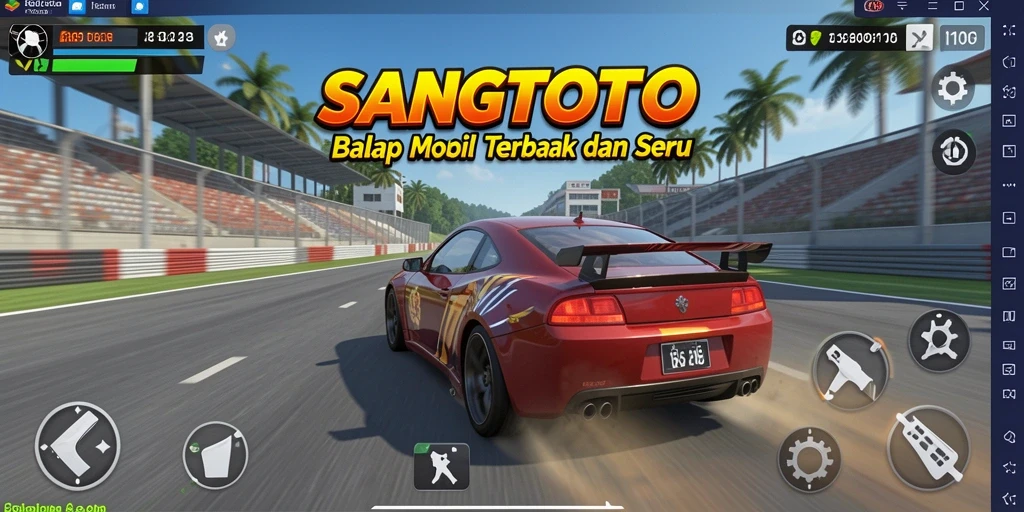 Gameplay balapan seru dengan mobil ikonik dan lintasan menarik.