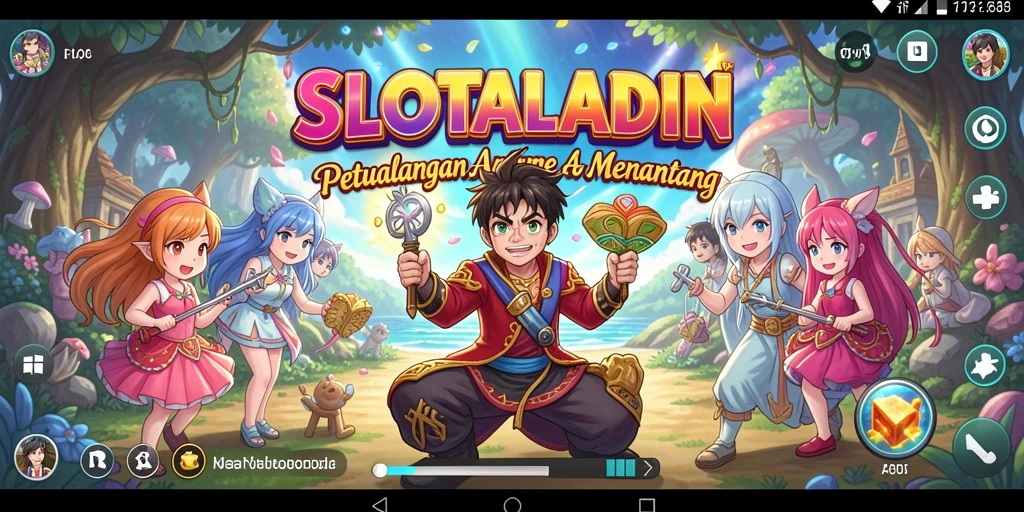 Tampilan gameplay SLOTALADIN yang penuh aksi dan karakter Anime.