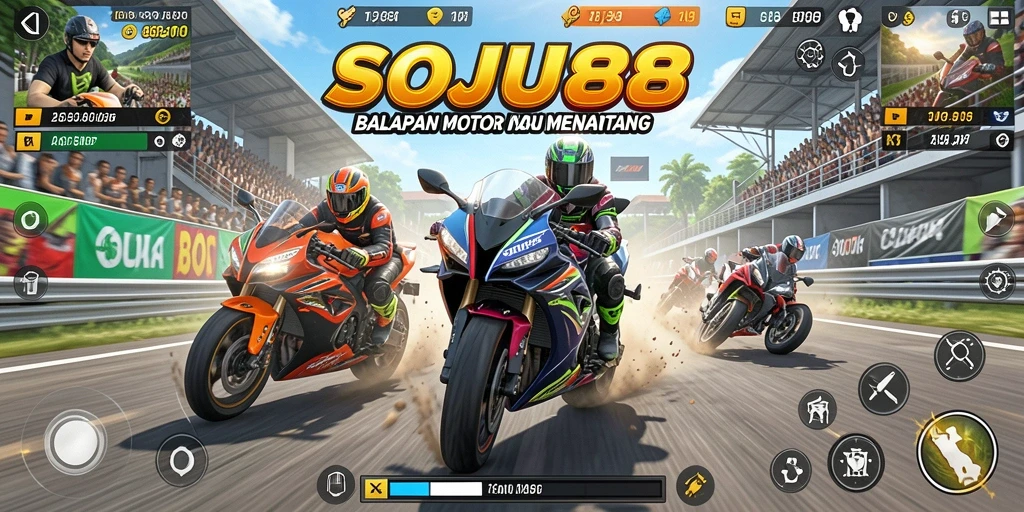 Screenshot SOJU88 menampilkan serunya aksi balapan motor.
