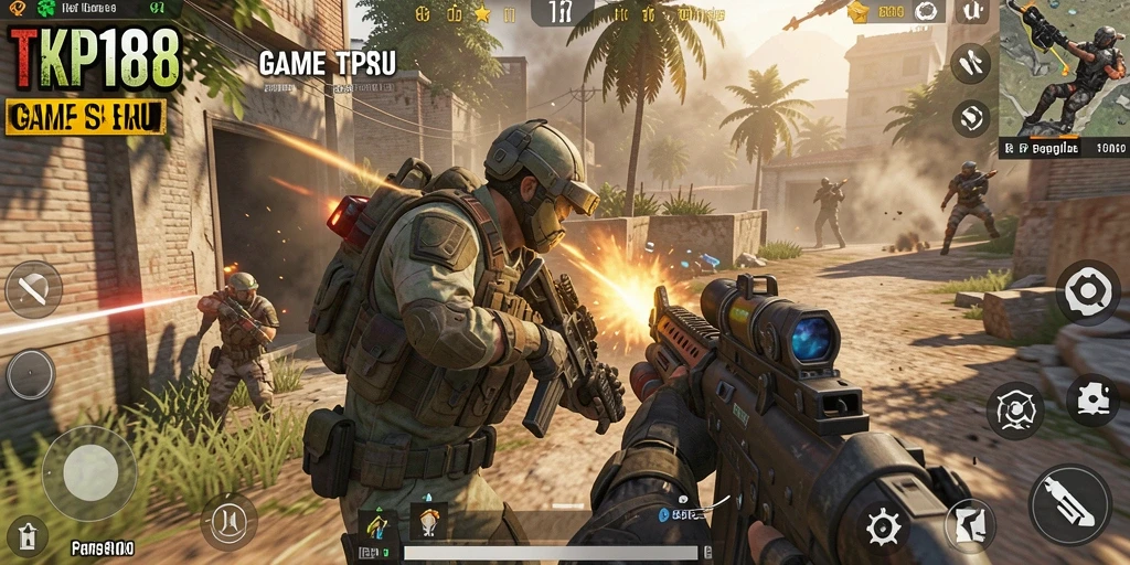 Screenshot TKP188 menunjukkan aksi tembak-menembak yang intens dalam gameplay TPS.